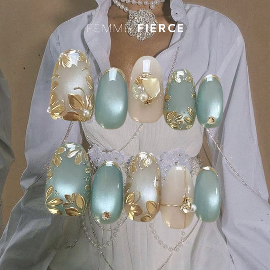 luxury floral press on nails almond shape