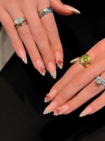 pink flower nails glossy feminine nail design