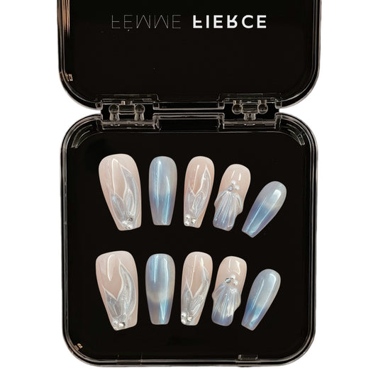 blue chrome press on nails iridescent finish