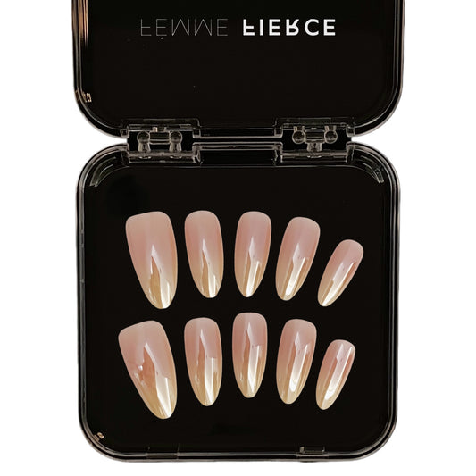 sheer nude press on nails glossy glass finish