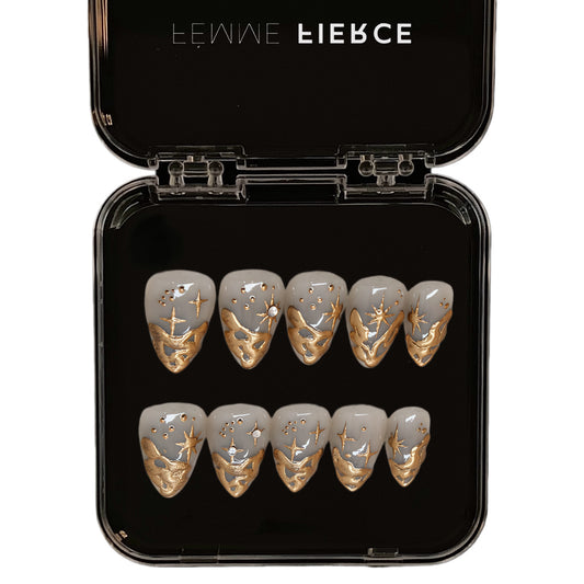 gold chrome snake press on nails almond shape