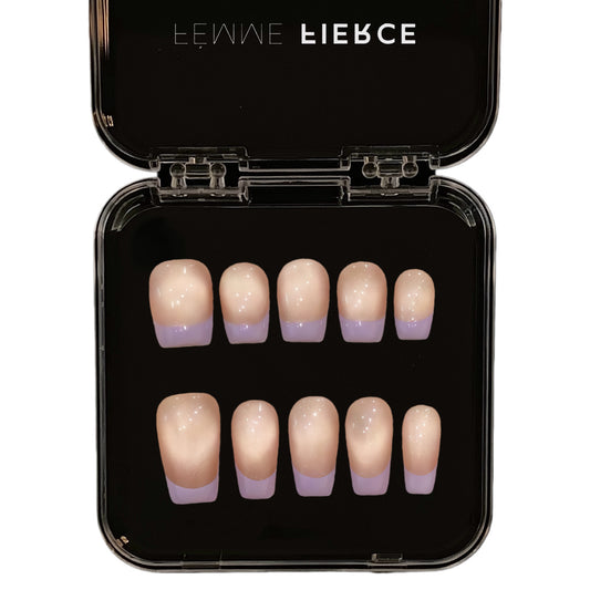 lilac french tip press on nails with nude base