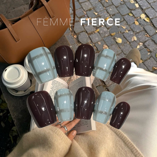 fall inspired brown press on nails plaid design