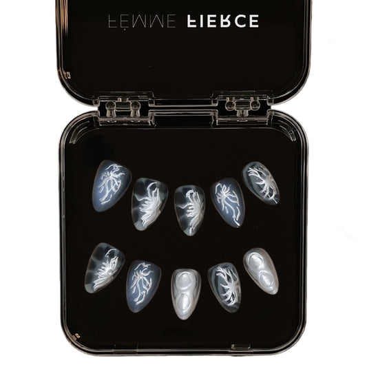 silver chrome press on nails abstract design