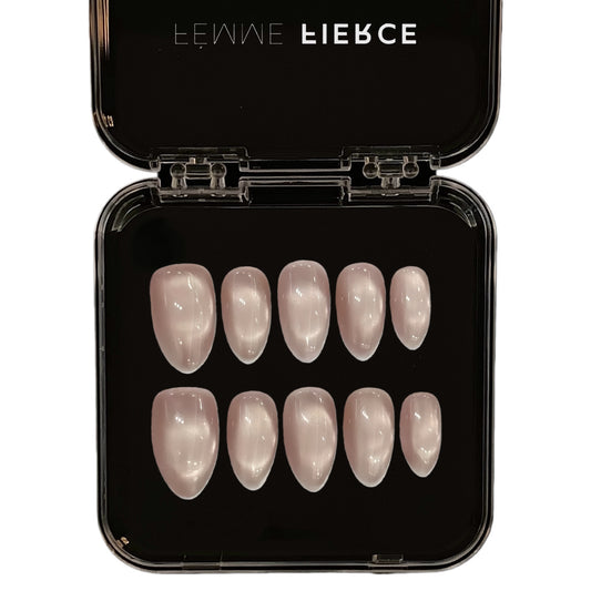 nude press on nails almond shape glossy finish