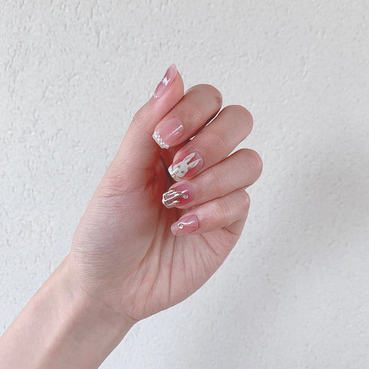 cute kawaii nails bunny design glossy finish