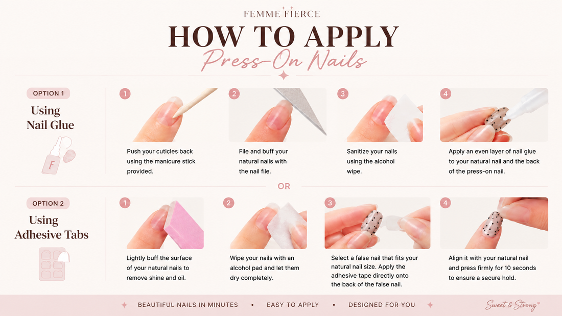Long-lasting press-on manicure with careful nail preparation and application