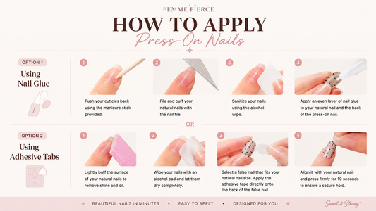 Long-lasting press-on manicure with careful nail preparation and application
