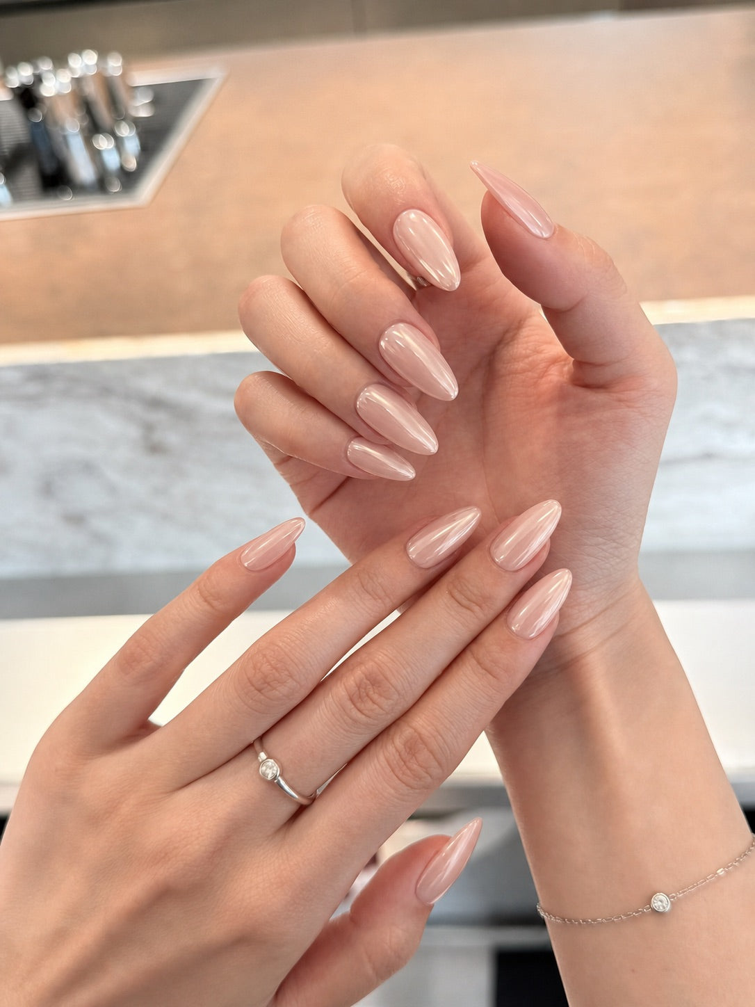 Sheer Glossy Almond Nails