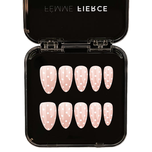 milky nude polka dot press on nails for everyday look