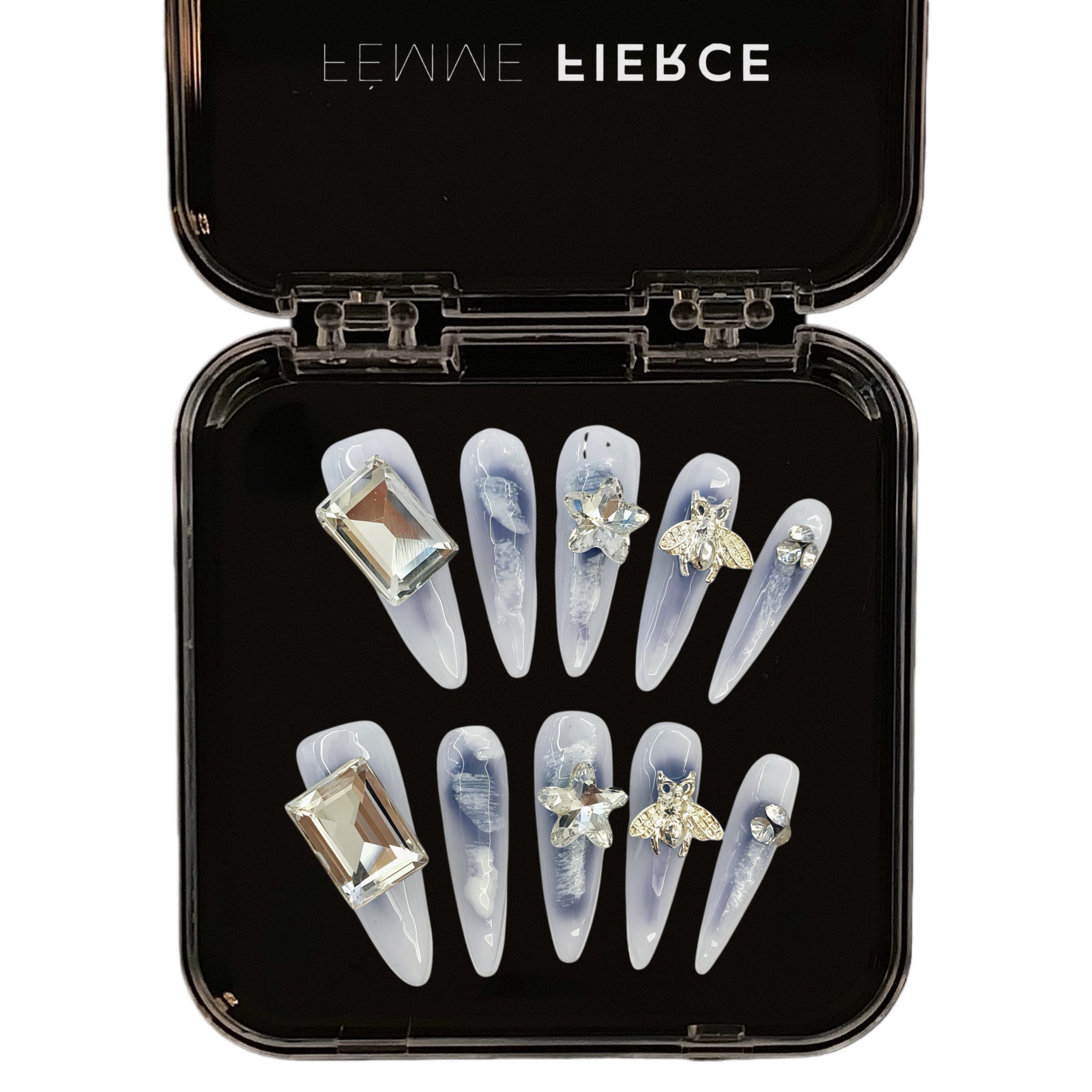 lavender marble press on nails rhinestone detail