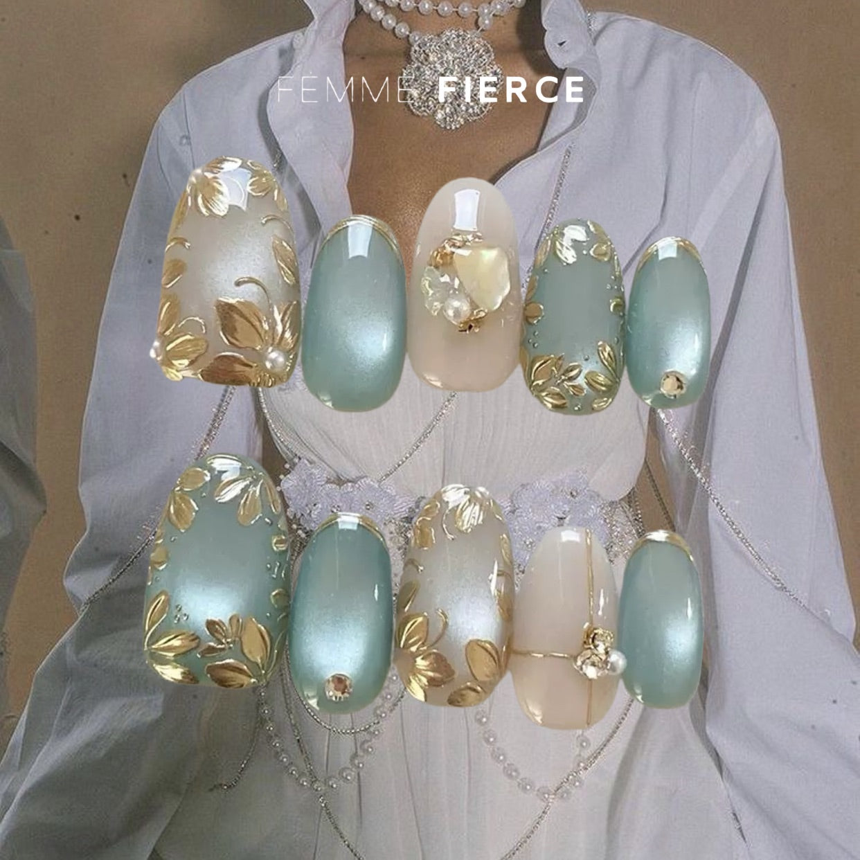 luxury floral press on nails almond shape