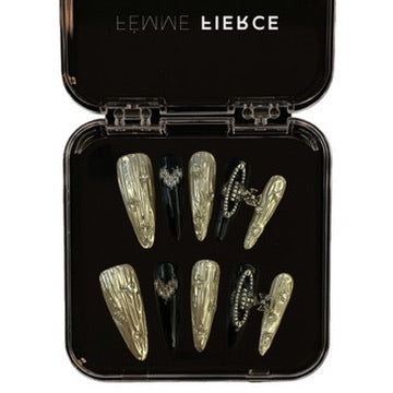 glam luxury black gold nails glossy finish