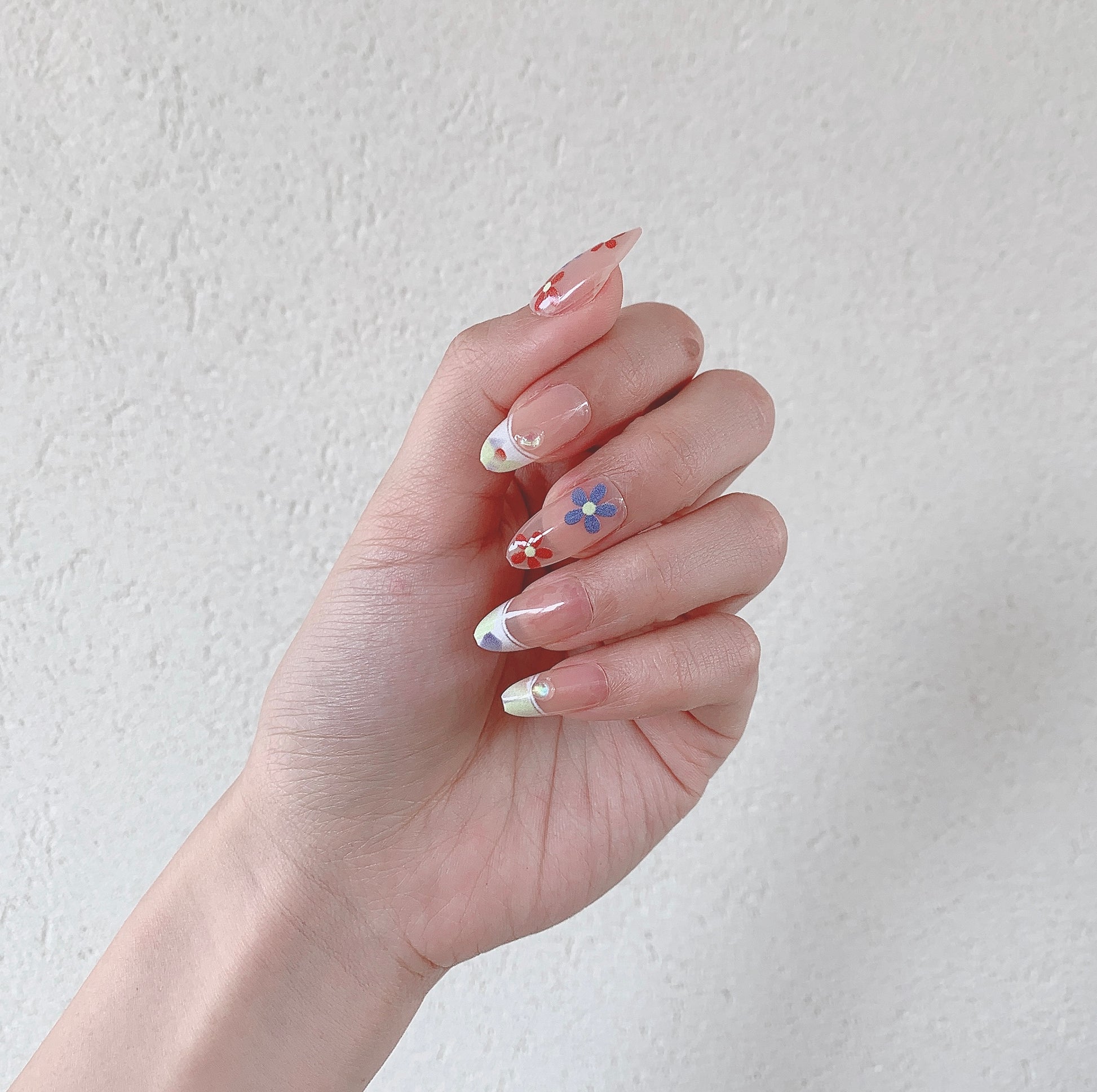 playful feminine press on nails colorful flowers  