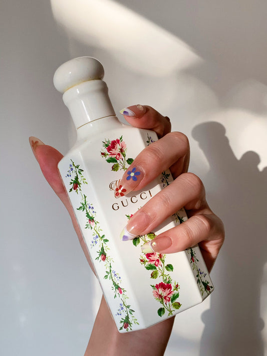 cute flower nails with french tip accents almond shape 