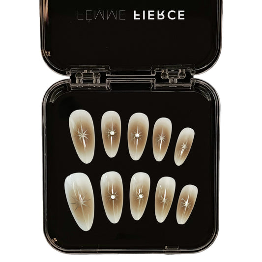 elegant almond nails soft shimmer design