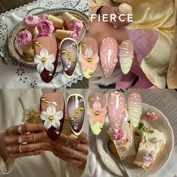 romantic statement nails gold embellishment design  