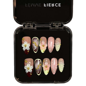 pink floral press on nails with 3d flower details 