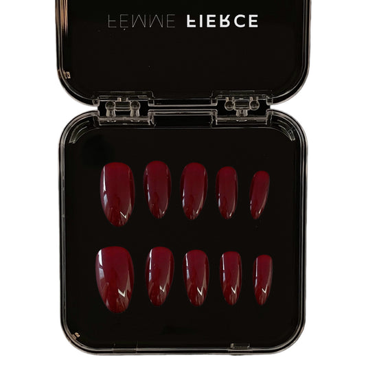 deep red french tip press on nails burgundy almond shape