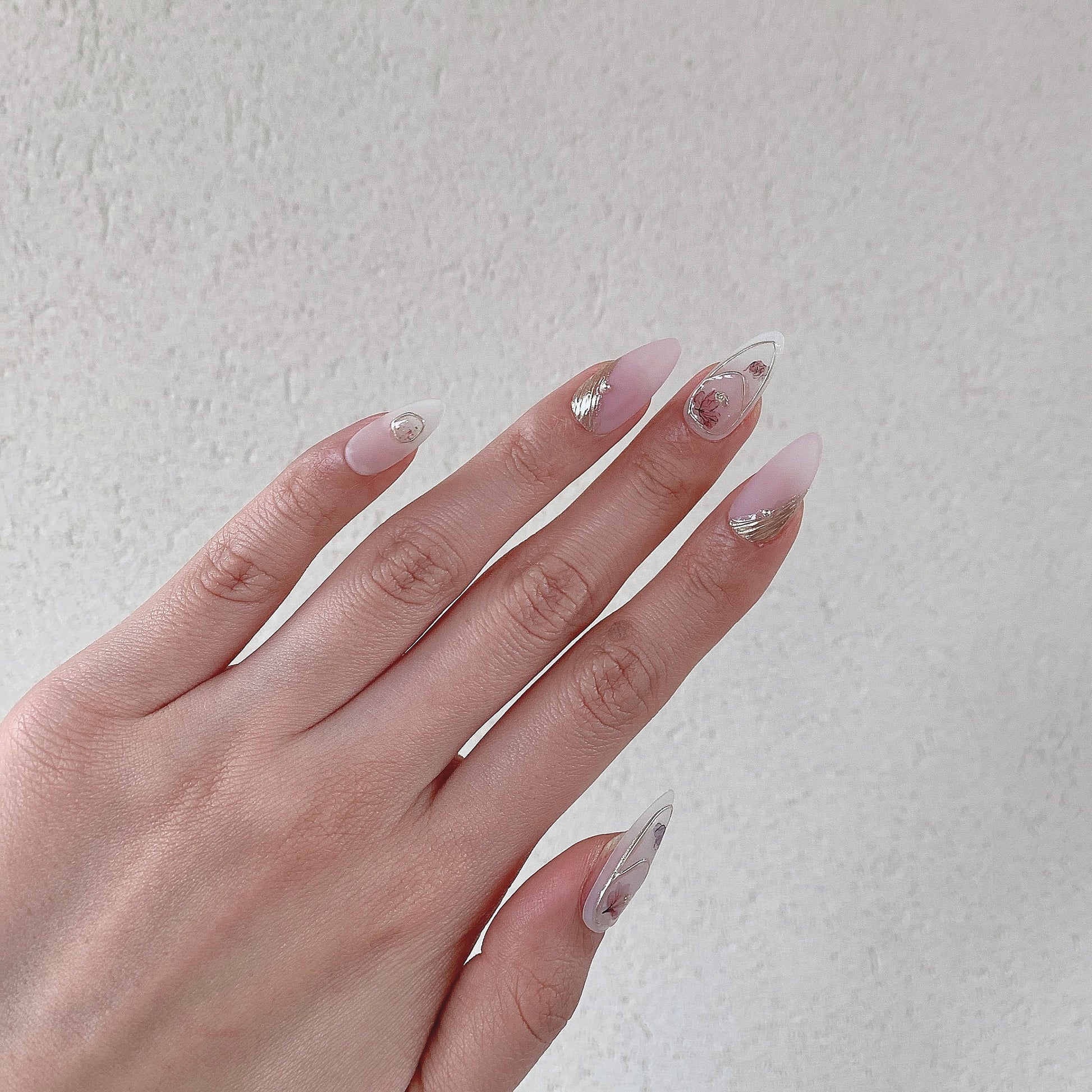 romantic press on nails with rhinestone accents