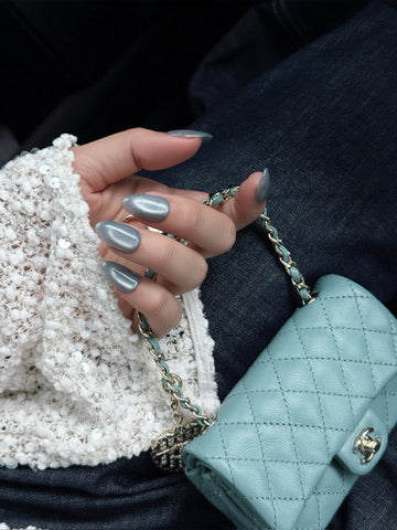 grey metallic press on nails glossy finish