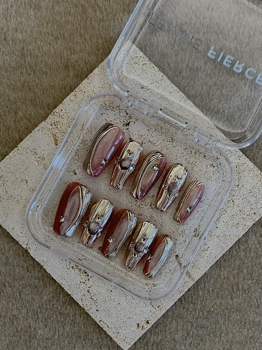 elegant nude nails coffin shape glossy finish