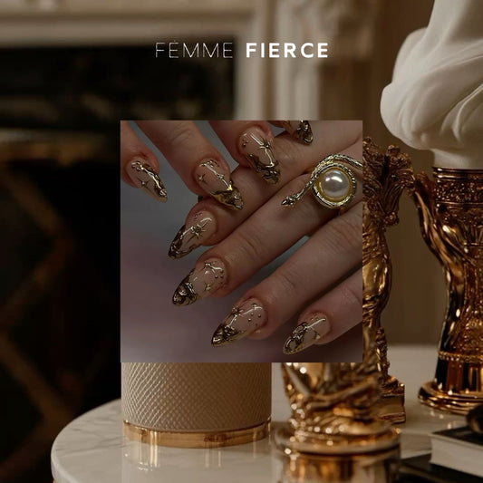 statement gold press on nails modern style