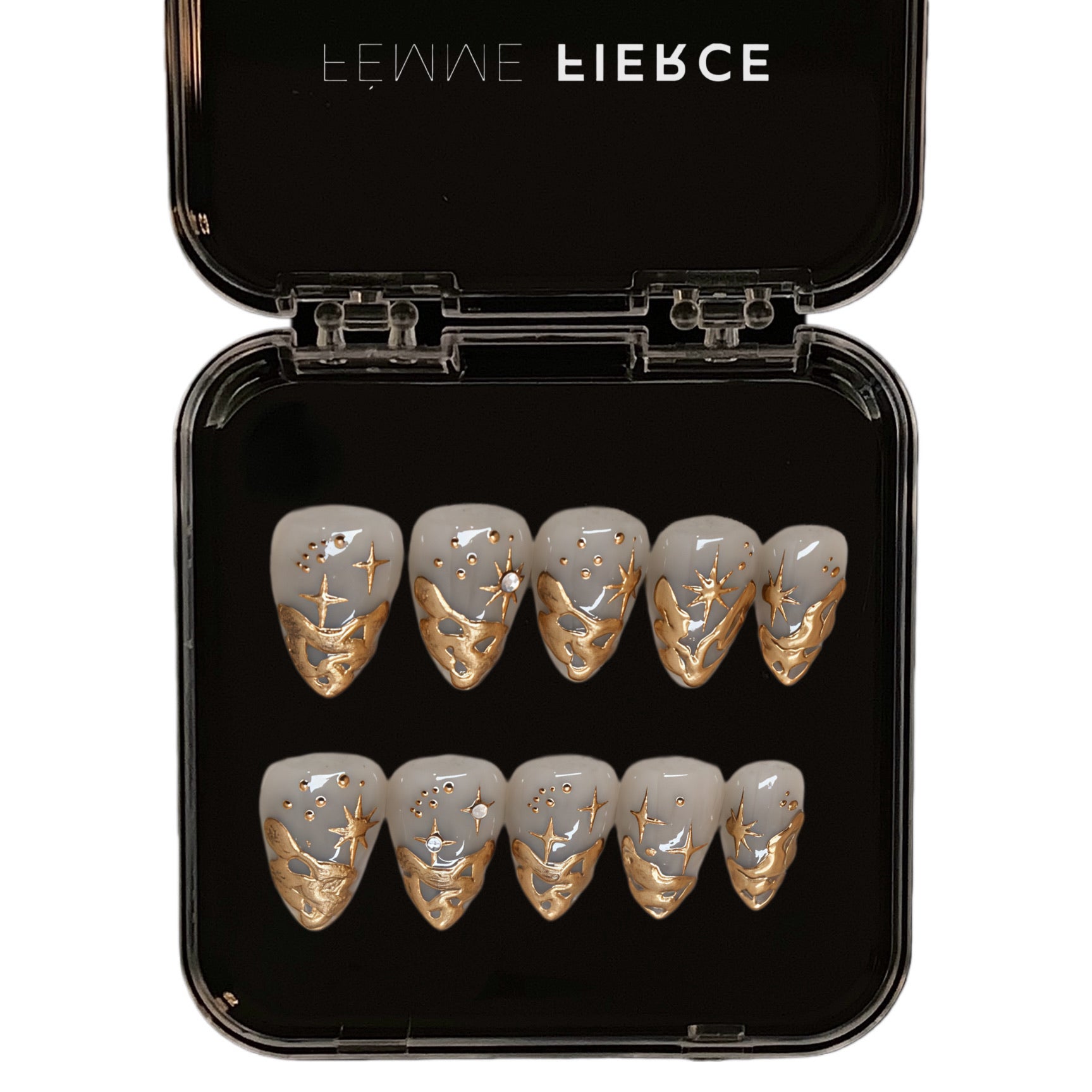 gold chrome snake press on nails almond shape