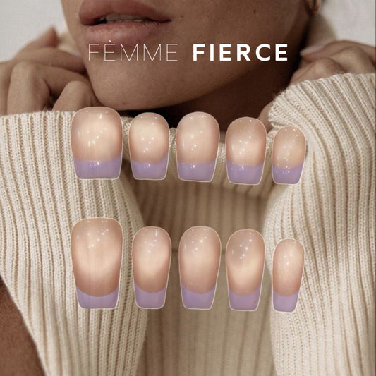 almond shape french tip press on nails in lilac color