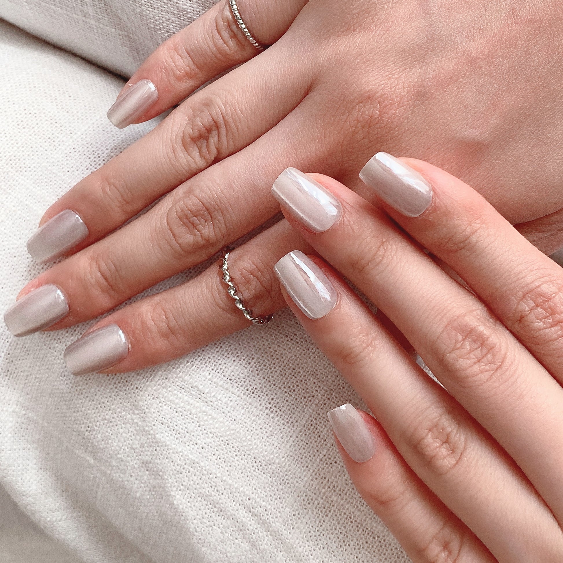 metallic silver nails square shape glossy look