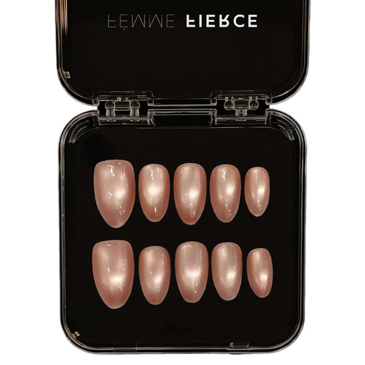 minimal nude press on nails with pearlescent effect