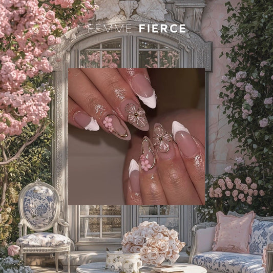 3d floral press on nails french tip design