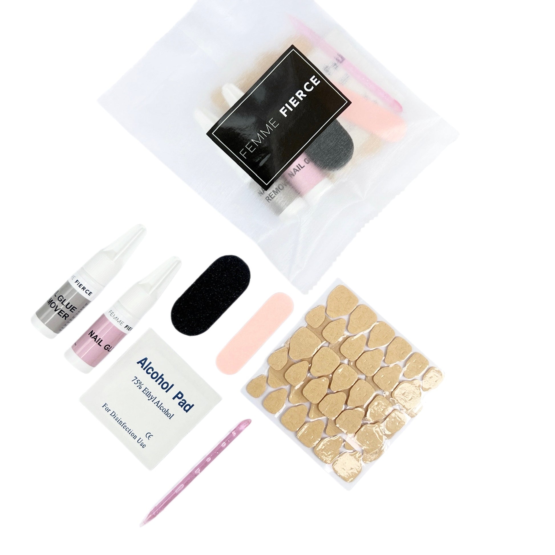 press on nails kit with glue tabs file and prep tools