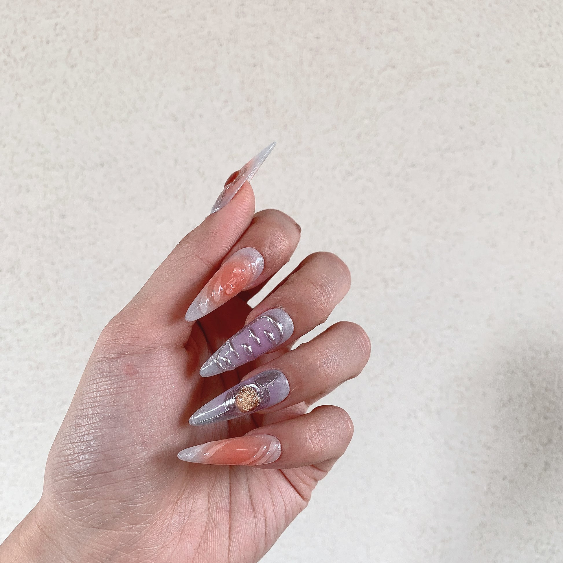multi tone press on nails glossy finish