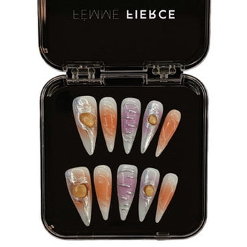 gradient press on nails stiletto artistic design