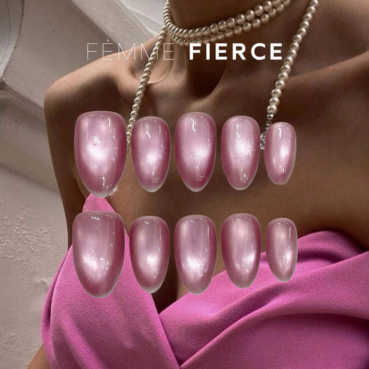 glossy metallic press on nails in rose shade