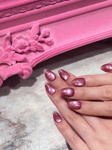 almond shape chrome press on nails in blush tone