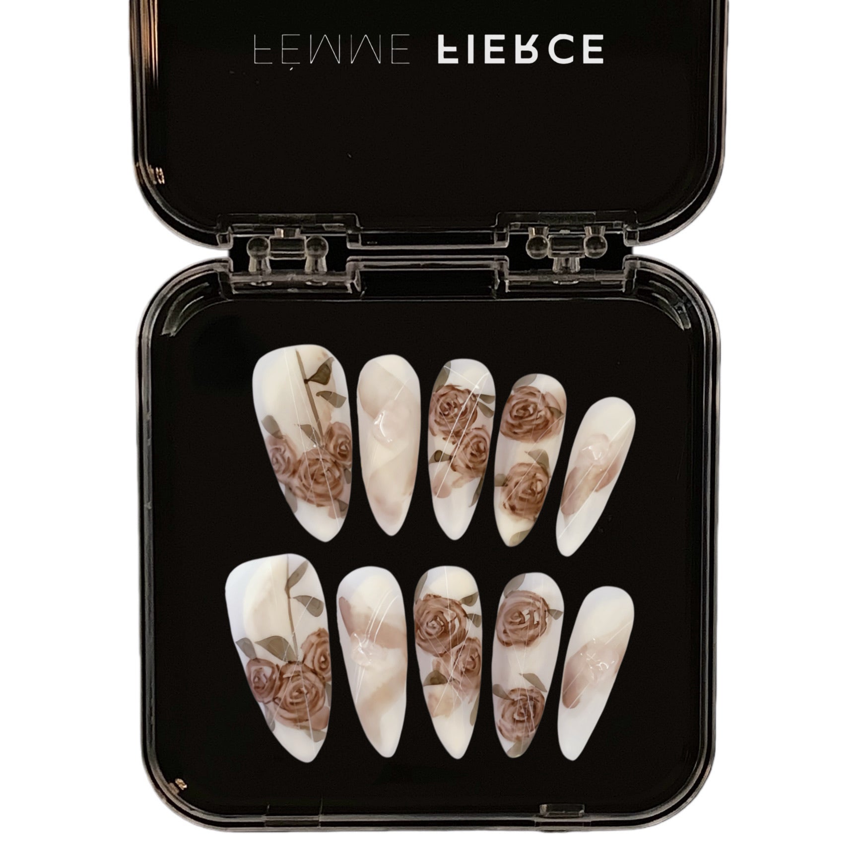 rose pink press on nails floral design