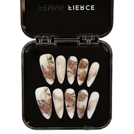 rose pink press on nails floral design