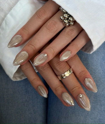 nude chrome press on nails for elegant everyday look