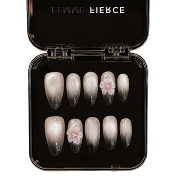 sheer pink press on nails with 3d flower accent