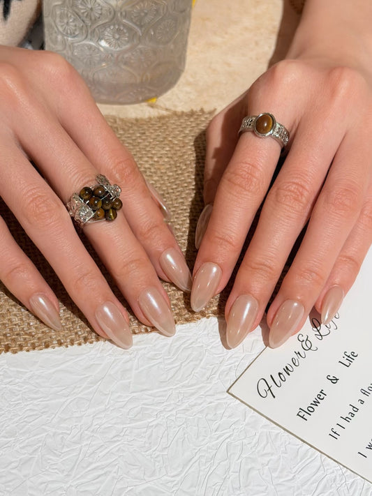 clean girl nude gel look press on nails