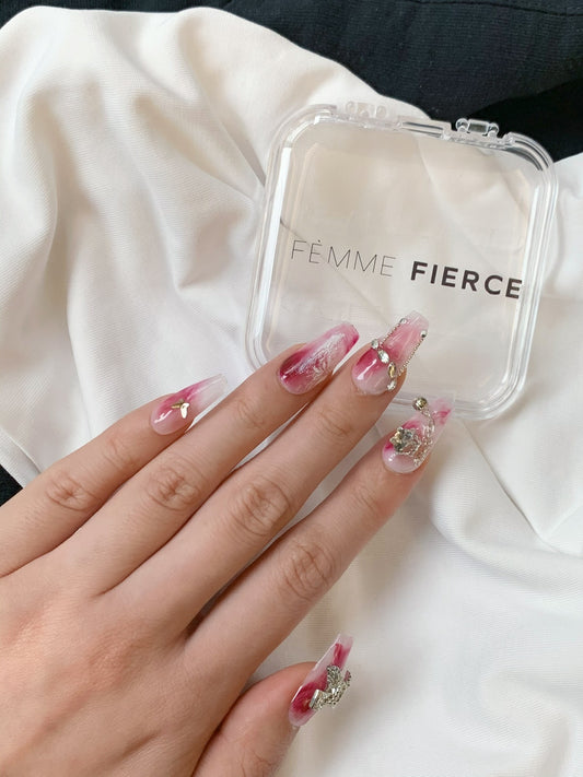 cute girly press on nails pink gradient