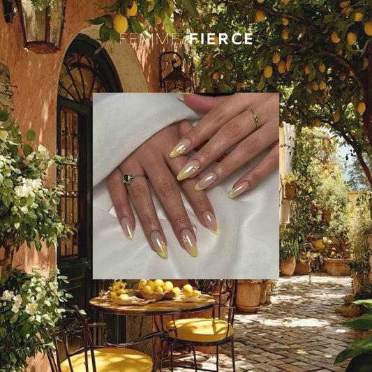 yellow french tip press on nails almond shape